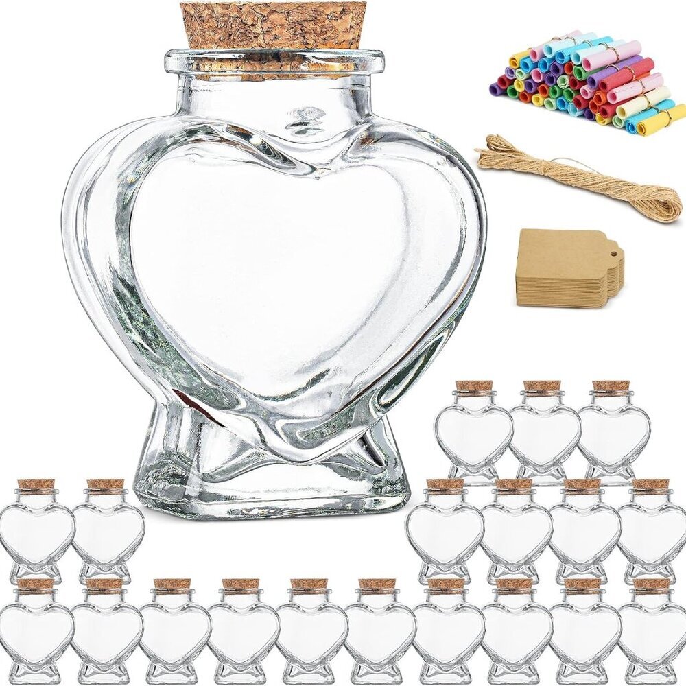 Honeymoon Sand Keepsake Jar 2025, 20 Pack Heart Shaped Spell Jars Coloured Paper